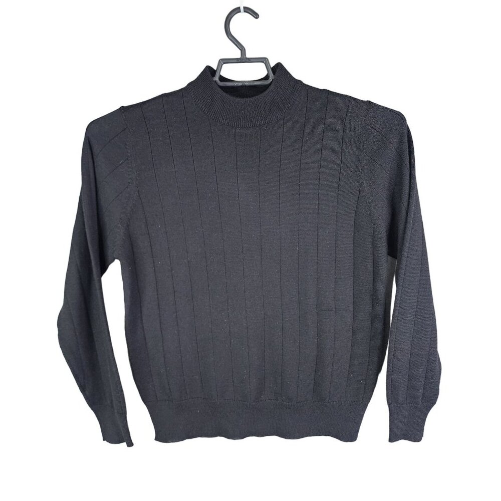 Womens Black Harvé Benard Sport Ribbed Knit Sweater Long Sleeve Wool Blend M